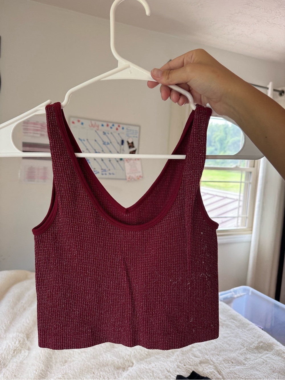 Essentials Ribbed Burgundy Crop Tank Top - Sleeveless Knit